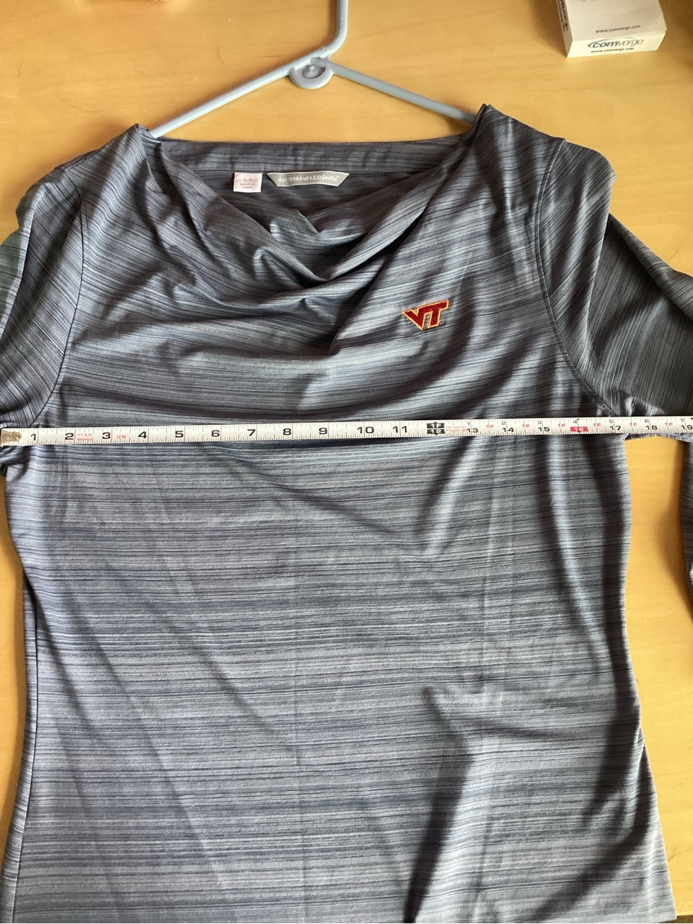 Cutter & Buck Gray Striped Cowl Neck Long Sleeve Top with Virginia Tech logo